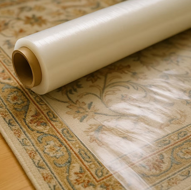 Rollo de película protectora de alfombras para protección temporal.