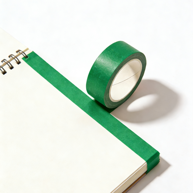 Cinta adhesiva verde para papelería.
